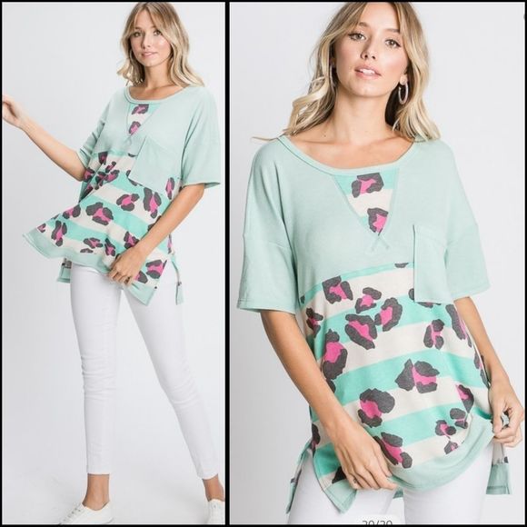 Harmony In Nature Tops - Mint Color Block Top